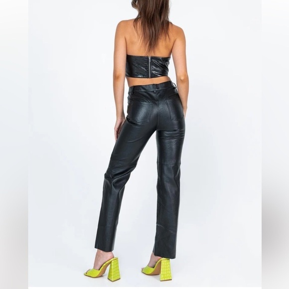 NWOT Princess Polly Faux Leather High Waisted Straight  MACEY Black Pants - Picture 3 of 16